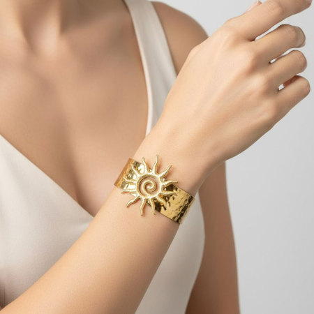 Bracelets manchettes pour femmes Modern Sun en acier inoxydable doré, imperméables et anti-ternissement 2