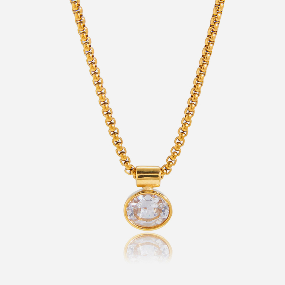 Colliers Pendentifs Classiques Pour Femmes En Acier Inoxydable Doré Avec Zircon, Étanches Et Anti-Ternissement 