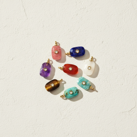 Pendentifs ronds vintage pour femmes, en pierres naturelles couleur or