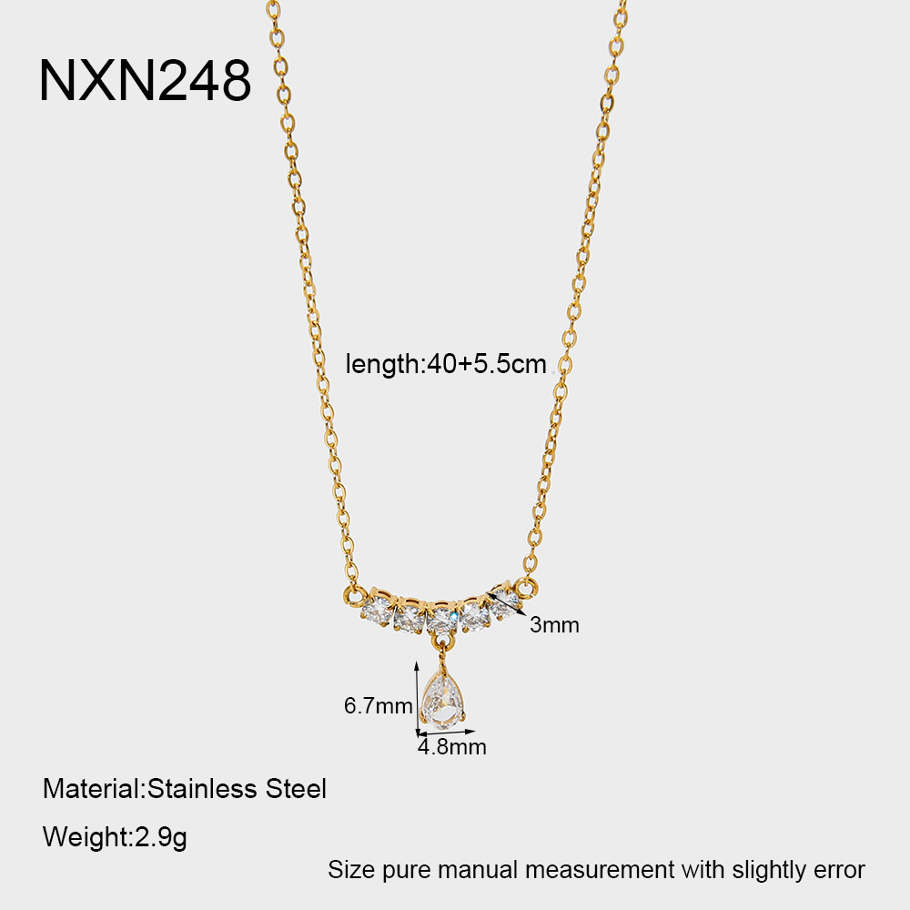 Colliers Pendentifs Pour Femmes, Série Luxueuse, Élégants, En Forme De Goutte, En Acier Inoxydable Étanche, Couleur Or, Avec Zircon.