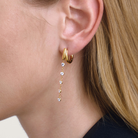 Boucles d'oreilles de soirée pour femmes, ornées de magnifiques pompons, en acier inoxydable doré et zircon, imperméables et anti-ternissement. 2
