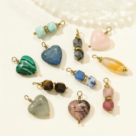 Pendentif classique en forme de cœur pour femme, pierres naturelles, couleur or, 1 pièce 2