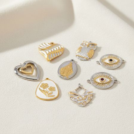 Pendentifs pour femmes modernes en acier titane, couleurs or et argent mélangés, étanches et anti-ternissement 2