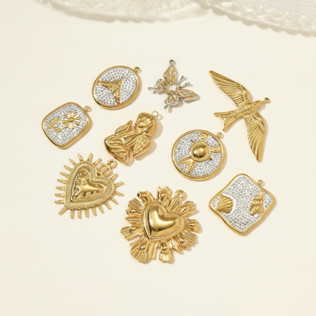 Pendentif femme moderne en acier inoxydable, couleur or, motif animaux (1 pièce) 2