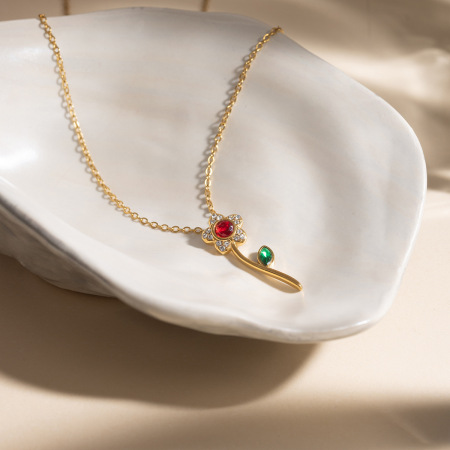 Colliers pendentifs pour femmes en acier inoxydable doré, imperméables et anti-ternissement, ornés de fleurs personnalisables