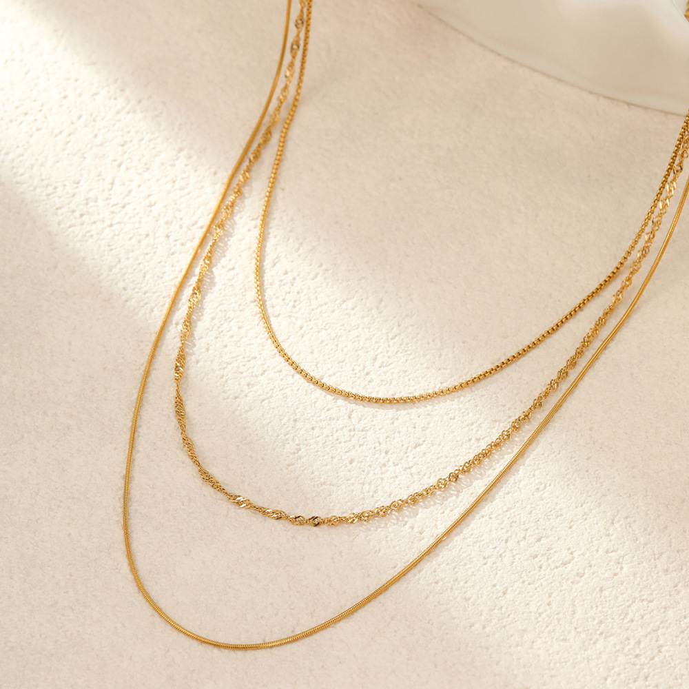 Colliers Superposés Pour Femmes, Collection Simple Series Simple Chain Lines, En Acier Inoxydable Étanche, Couleur Or Image2