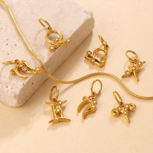 Pendentif Unisexe Simple Series Daily Constellation En Acier Inoxydable Étanche Couleur Or Avec Strass h5 Image3