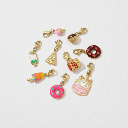 Pendentifs Femme En Acier Titane Doré Avec Fermoir Mousqueton, Collection Dessert Series