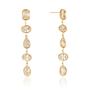 Boucles D'Oreilles Pendantes Ovales Colorées En Acier Inoxydable Doré Avec Zircon, Imperméables Et Anti-Ternissement, Pour Femmes h5