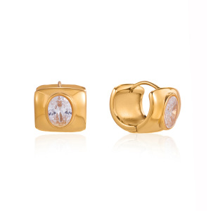Boucles D'Oreilles Créoles Élégantes Pour Femmes, En Acier Inoxydable Doré Avec Zircon, Étanches Et Anti-Ternissement. h5 Image5