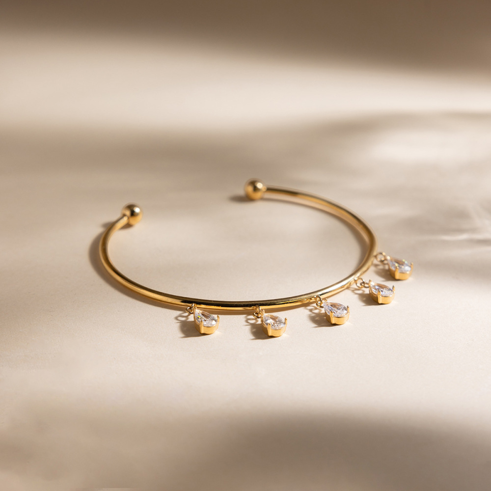 Bracelet Manchette Femme En Acier Inoxydable Doré Avec Zircon, Orné D'Une Goutte D'Eau, Étanche Et Anti-Ternissement. h5Image6