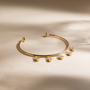 Bracelet Manchette Femme En Acier Inoxydable Doré Avec Zircon, Orné D'Une Goutte D'Eau, Étanche Et Anti-Ternissement. h5 Image6