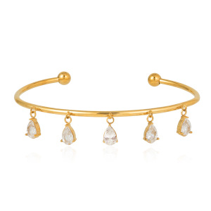 Bracelet Manchette Femme En Acier Inoxydable Doré Avec Zircon, Orné D'Une Goutte D'Eau, Étanche Et Anti-Ternissement. h5