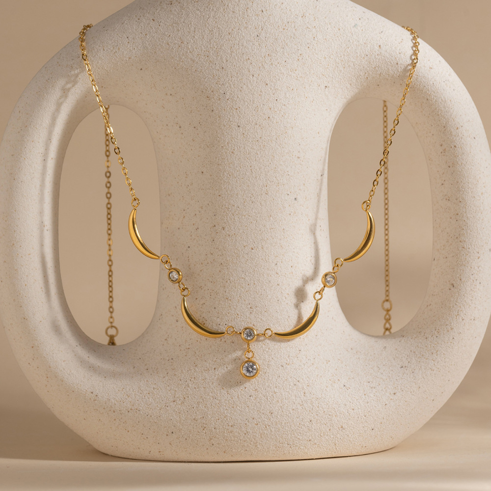 Colliers Pendentifs Élégants Pour Femmes, En Acier Inoxydable Doré, Motif Étoile Et Lune, Étanches Et Anti-Ternissement h5Image5