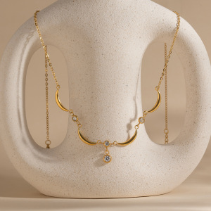 Colliers Pendentifs Élégants Pour Femmes, En Acier Inoxydable Doré, Motif Étoile Et Lune, Étanches Et Anti-Ternissement h5 Image5