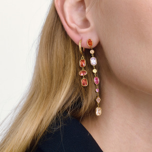 Boucles D'Oreilles Élégantes Pour Femmes, En Acier Inoxydable Doré, Imperméables Et Anti-Ternissement, Avec Une Forme Géométrique Charmante En Zircon. h5 Image3