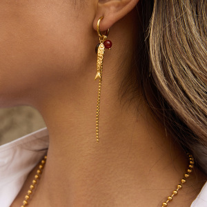 Boucles D'Oreilles Pendantes Pour Femme, Style Vintage, En Acier Inoxydable Doré, Imperméables Et Anti-Ternissement, Motif Poisson À Chaîne. h5 Image3