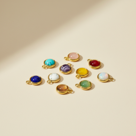 Pendentif rond classique en pierres naturelles pour femme, 1 pièce 2