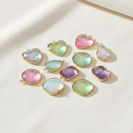Pendentif géométrique DIY en verre et acier inoxydable étanche couleur or pour femme (1 pièce) 2
