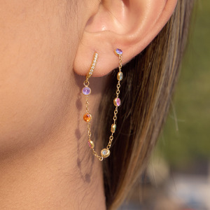 Boucles D'Oreilles Élégantes À Maillons Brillants En Acier Inoxydable Doré, Imperméables Et Anti-Ternissement, Parfaites Pour Les Soirées. h5 Image3