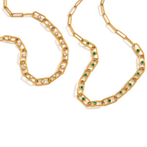 Colliers À Maillons Simples Pour Femmes, En Acier Inoxydable Doré Avec Zircon, Imperméables Et Anti-Ternissement h5 Image7