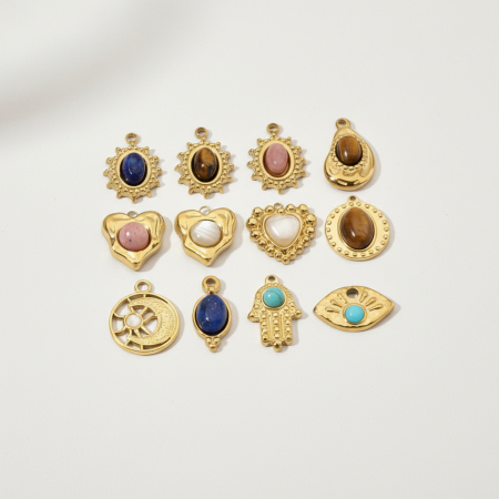 Pendentif classique en forme de cœur pour femme, pierres naturelles, 1 pièce 2