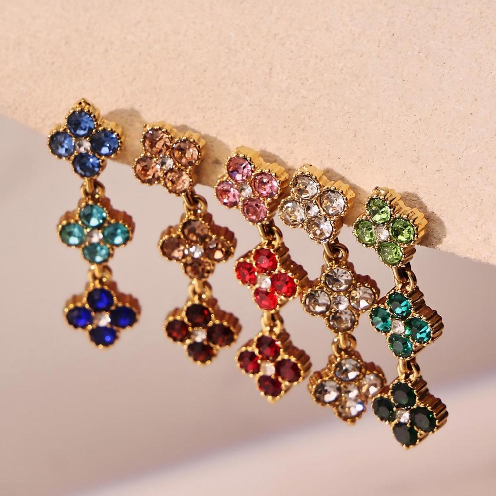 Ensembles De Bijoux Pour Femmes En Acier Inoxydable Doré, Ornés De Zircon Trèfle Délicat, Imperméables Et Anti-Ternissement Image2