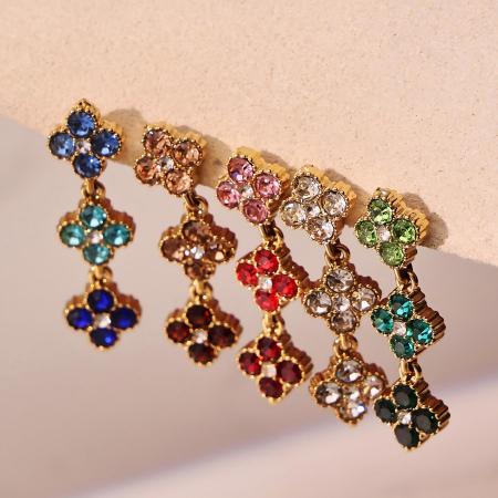 Ensembles de bijoux pour femmes en acier inoxydable doré, ornés de zircon trèfle délicat, imperméables et anti-ternissement 2