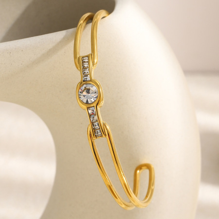 Bracelets manchettes simples et quotidiens pour femmes, en acier inoxydable doré, étanches, avec zircon.