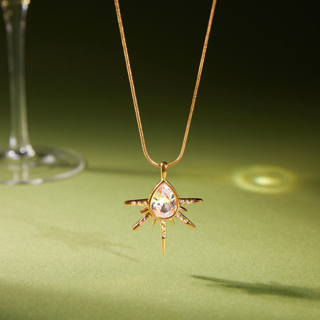 Colliers Pendentifs Pour Femmes En Acier Inoxydable Doré Avec Zircon, Ornés D'Une Goutte Brillante, Étanches Et Anti-Ternissement 2