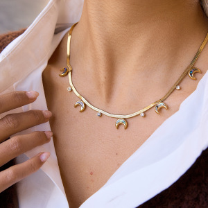 Colliers Pendentifs Pour Femmes En Acier Inoxydable Doré, Motif Lune Et Coquillage Rétro, Étanches Et Anti-Ternissement h5 Image4