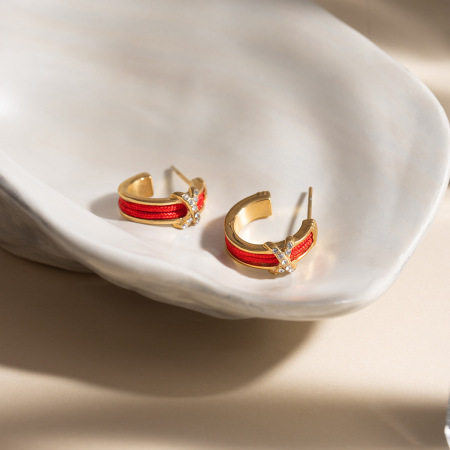 Boucles d'oreilles créoles pour femmes en acier inoxydable doré, multicolores et résistantes à l'eau et au ternissement. 2