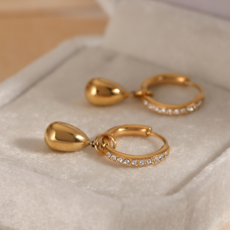 Boucles d'oreilles pendantes pour femmes, en acier inoxydable étanche, couleur or, avec zircon. 2