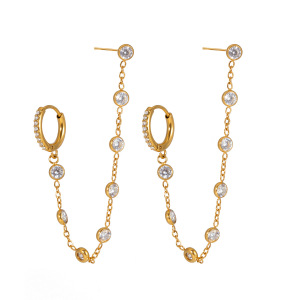 Boucles D'Oreilles Élégantes À Maillons Brillants En Acier Inoxydable Doré, Imperméables Et Anti-Ternissement, Parfaites Pour Les Soirées. h5 