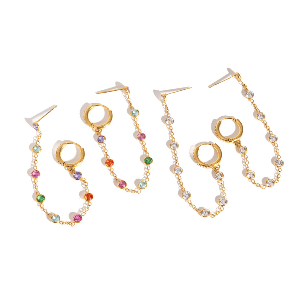 Boucles D'Oreilles Élégantes À Maillons Brillants En Acier Inoxydable Doré, Imperméables Et Anti-Ternissement, Parfaites Pour Les Soirées. Image6