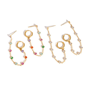 Boucles D'Oreilles Élégantes À Maillons Brillants En Acier Inoxydable Doré, Imperméables Et Anti-Ternissement, Parfaites Pour Les Soirées. h5 Image6