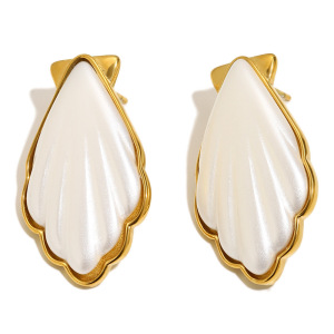 Boucles D'Oreilles Élégantes En Acier Inoxydable Doré Et Imperméables, Couleur Coquillage h5