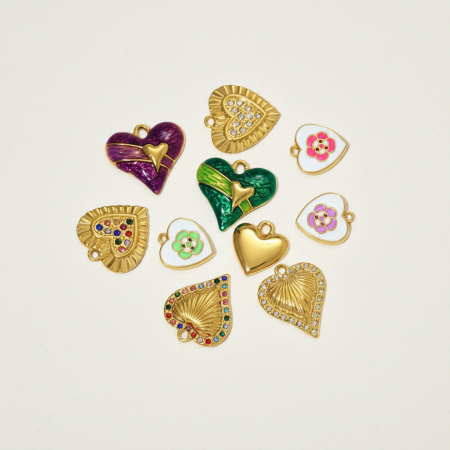 Pendentifs sophistiqués en forme de cœur, à faire soi-même, en acier titane couleur or, pour femmes 2