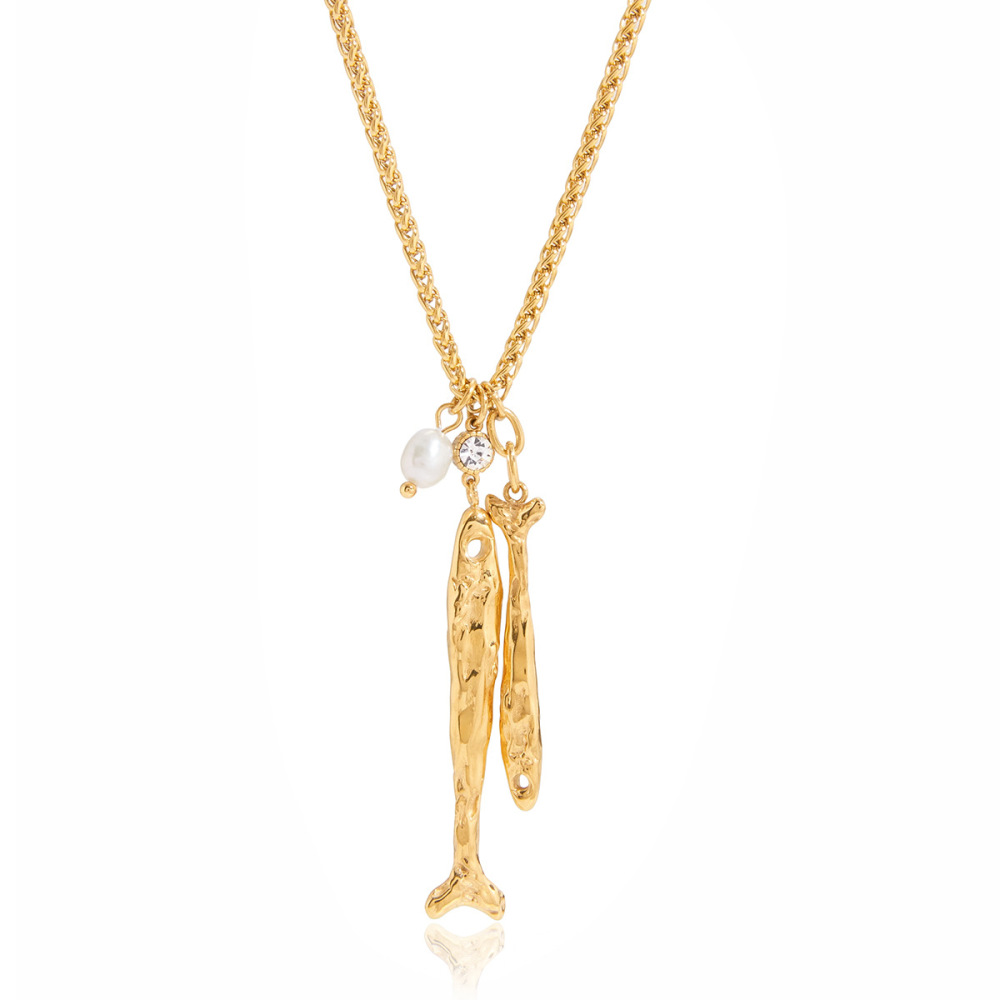 Colliers Pendentifs Pour Femmes Luster Fish En Acier Inoxydable Couleur Or, Imperméables Et Anti-Ternissement