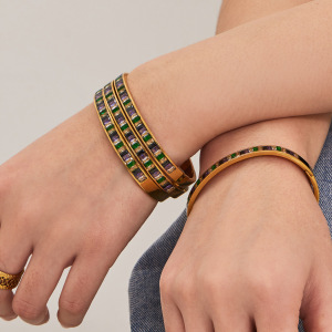 Bracelets Pour Femmes En Acier Inoxydable Doré, Polychromes, Rectangulaires, En Zircon, Imperméables Et Anti-Ternissement h5 Image4