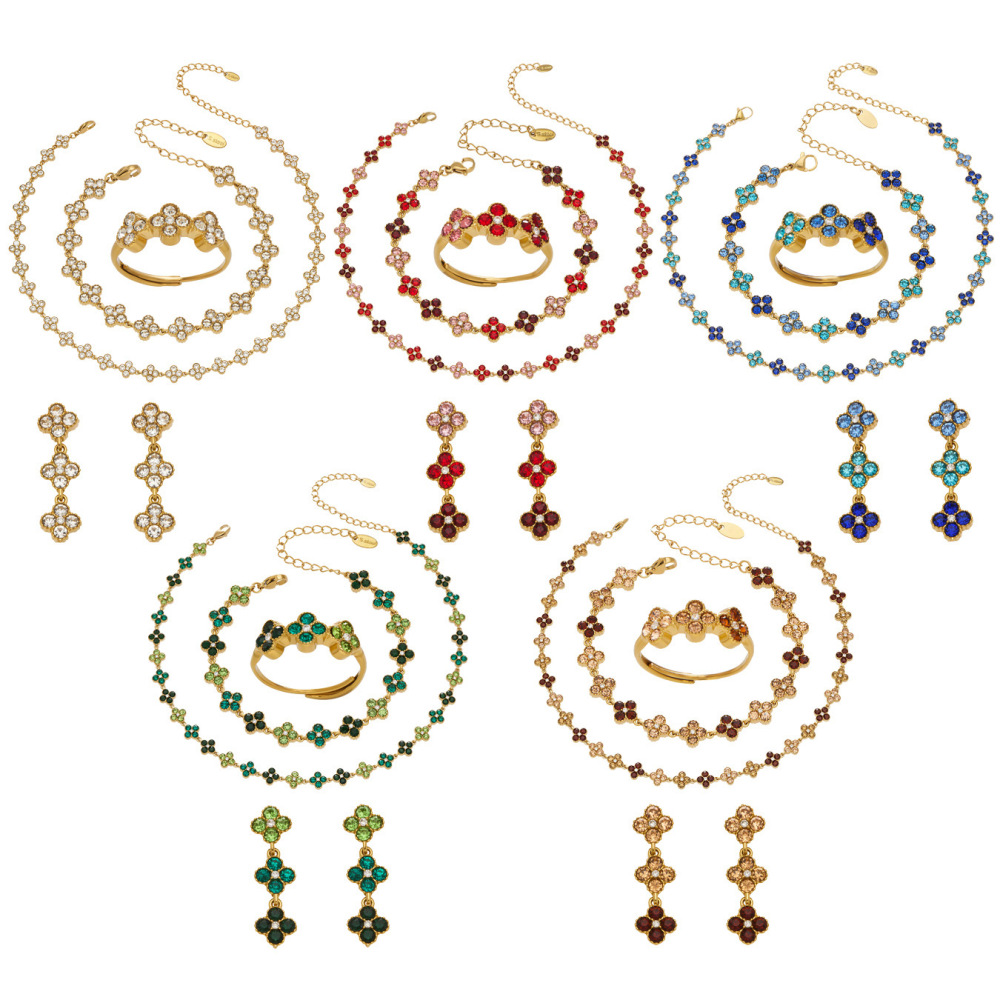 Ensembles De Bijoux Pour Femmes En Acier Inoxydable Doré, Ornés De Zircon Trèfle Délicat, Imperméables Et Anti-Ternissement Image6