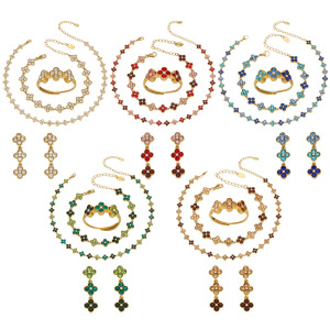 Ensembles De Bijoux Pour Femmes En Acier Inoxydable Doré, Ornés De Zircon Trèfle Délicat, Imperméables Et Anti-Ternissement h5 Image6