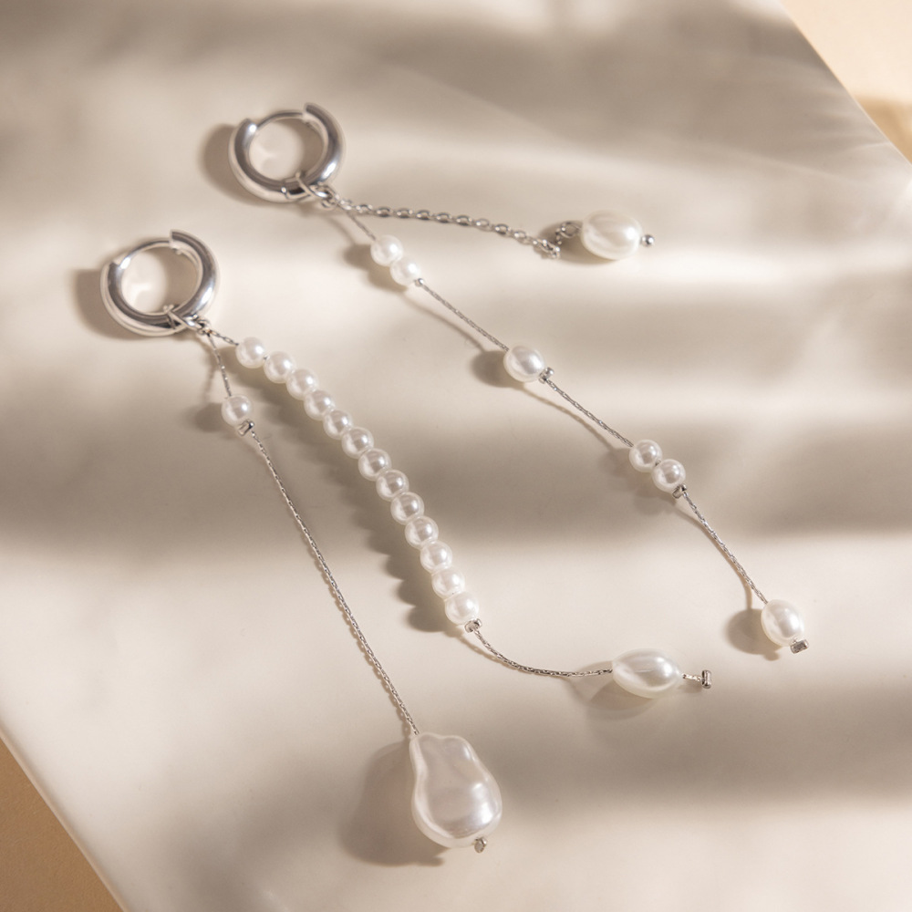 Boucles D'Oreilles Classiques En Perles Soyeuses, En Acier Inoxydable, Imperméables Et Anti-Ternissement, Pour Femmes Image4