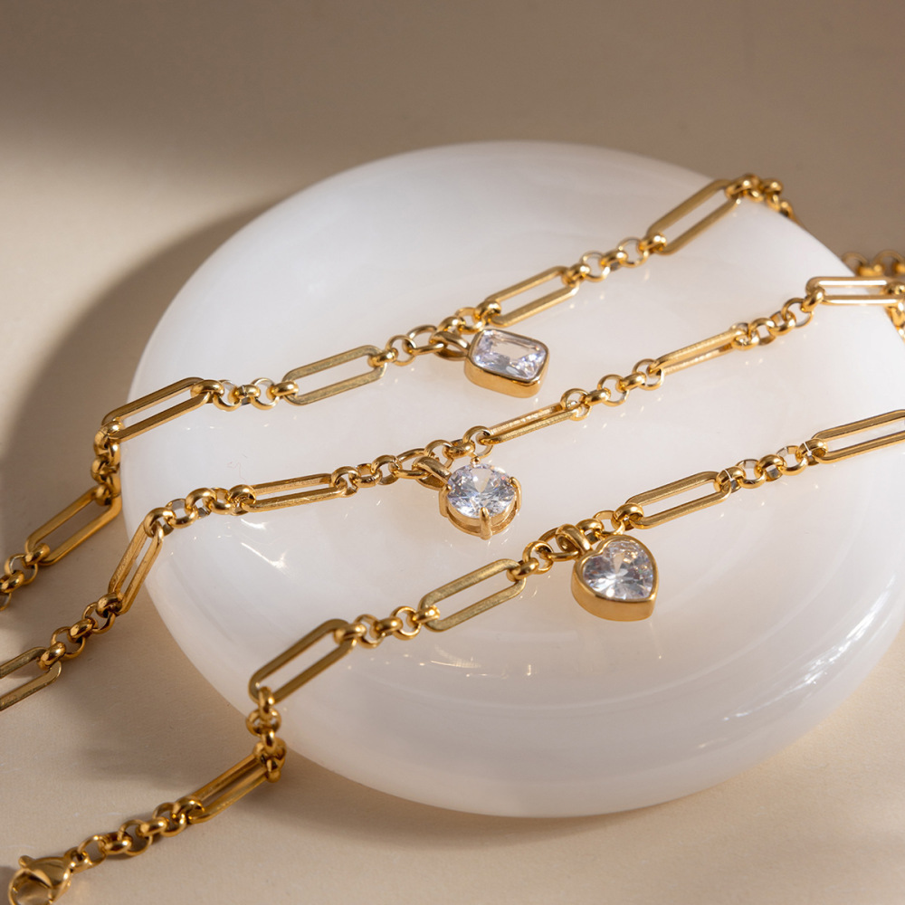 Bracelets À Breloques Pour Femmes, En Acier Inoxydable Doré, Avec Zircon, Forme Géométrique Brillante, Étanches Et Anti-Ternissement Image6