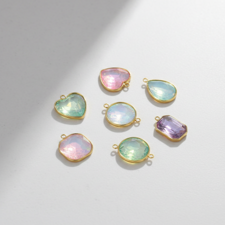 Pendentif géométrique DIY en verre et acier inoxydable étanche couleur or pour femme (1 pièce)