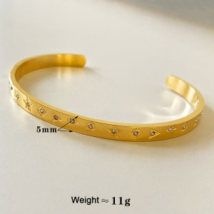 Bracelet Jonc Pour Femme, Luxueux Et Décontracté, En Acier Inoxydable, Imperméable, Couleur Or, Orné De Zircon. h5 