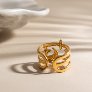 Ensembles De Bijoux De Luxe Pour Femmes En Acier Inoxydable Doré, Imperméables Et Anti-Ternissement, Avec Motif Soleil, Étoile Et Lune h5 Image6