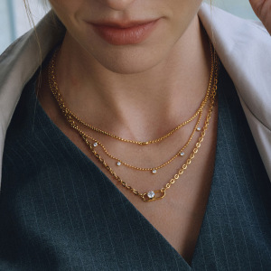 Colliers À Plusieurs Rangs Pour Femmes, En Acier Inoxydable Doré, Avec Zircon Et Chaîne Délicate, Imperméables Et Anti-Ternissement h5 Image3