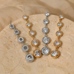 Boucles D'Oreilles Pendantes Pour Femme, En Acier Inoxydable Doré, Ornées De Zircon Et D'Un Pompon, Collection Luxueuse. h5 Image3