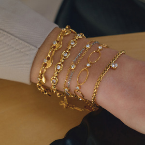 Bracelet Minimaliste Quotidien En Acier Inoxydable Doré, Imperméable Et Anti-Ternissement, Pour Femme. h5 Image3